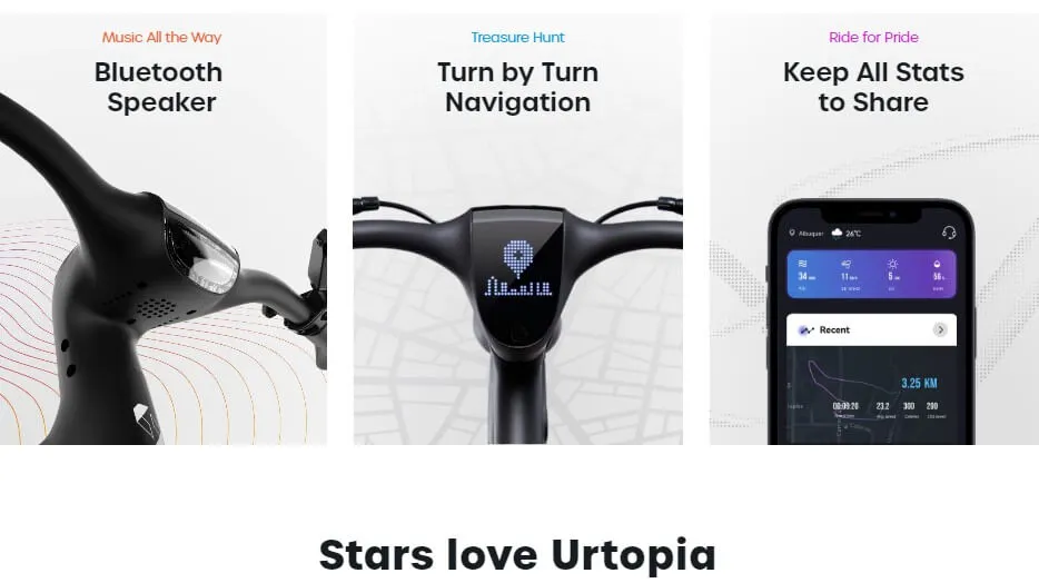 Urtopia E-bike bluetooth, Navigation and Keep all stats to share